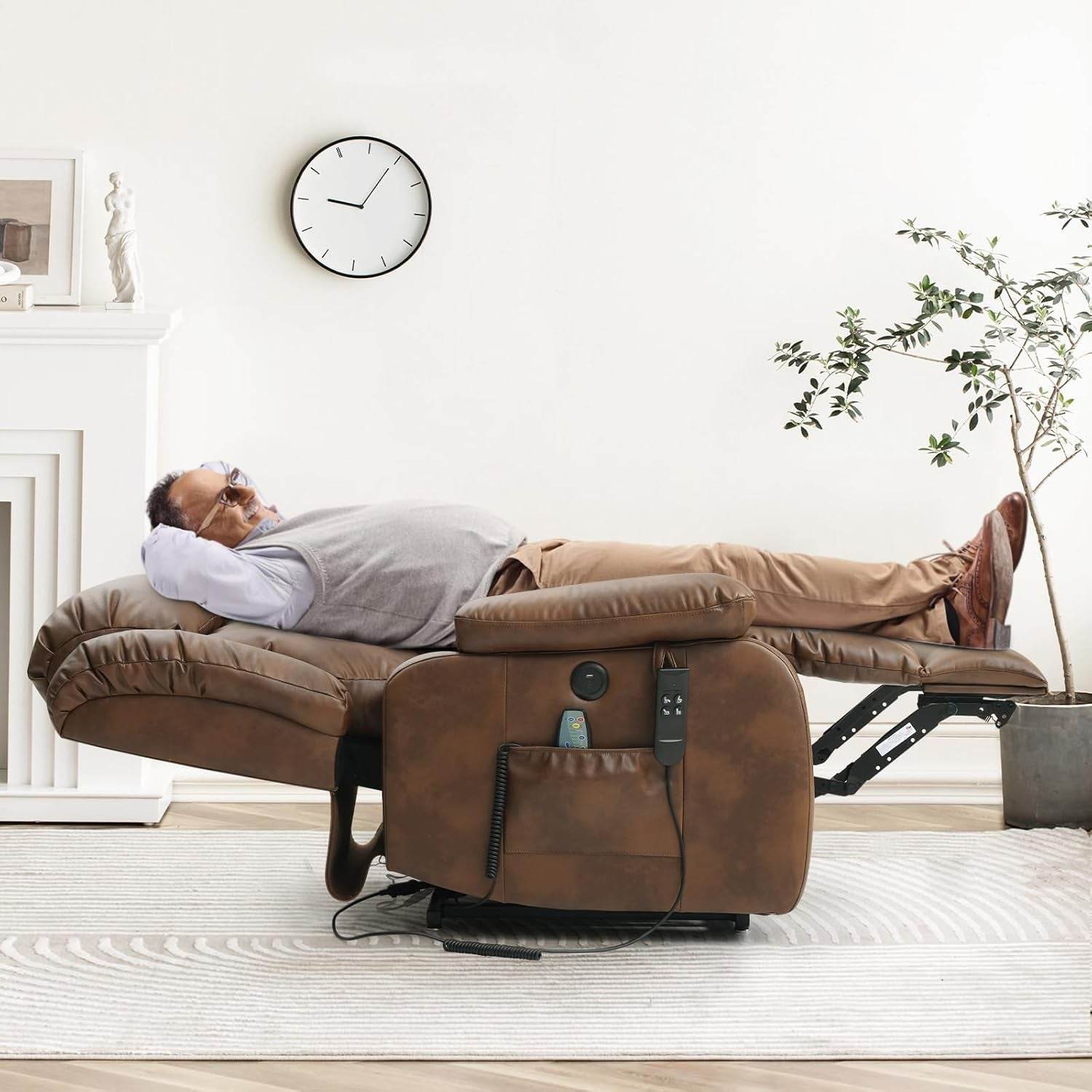 Powerful Dual Motor Lift Recliner Heat Massage Leather - Loft&Timber