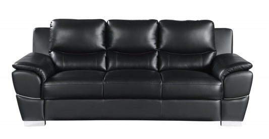 85" Black Leather Sofa With Silver Legs-1