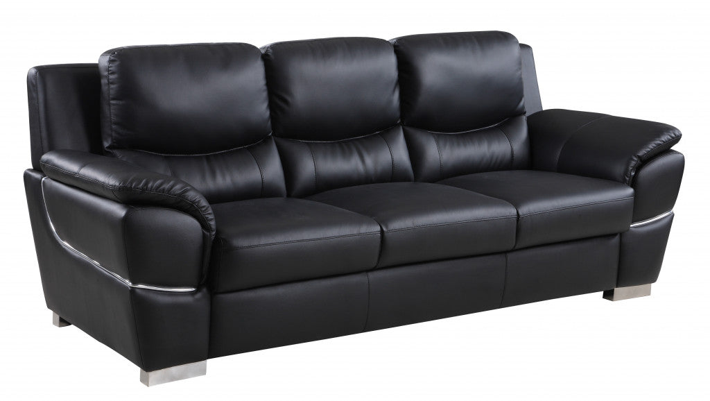 85" Black Leather Sofa With Silver Legs-2