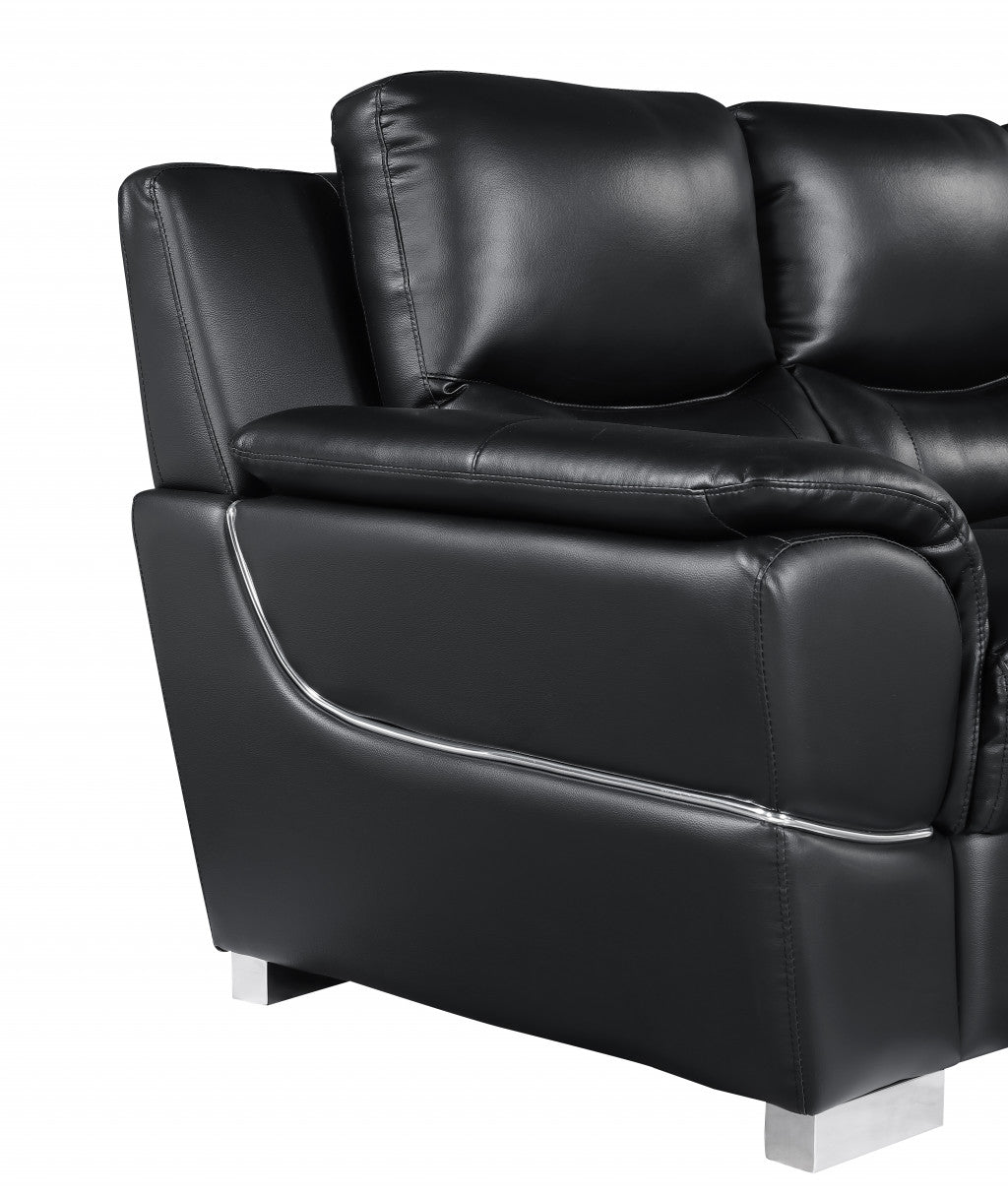 85" Black Leather Sofa With Silver Legs-5