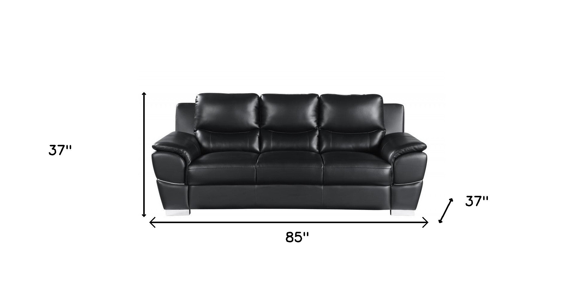 85" Black Leather Sofa With Silver Legs-8