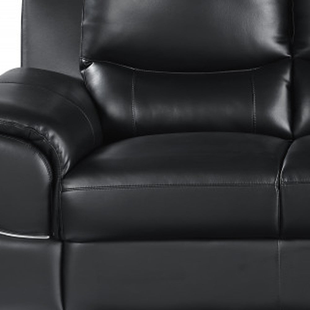 85" Black Leather Sofa With Silver Legs-6