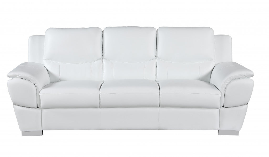 85" White Leather Sofa With Silver Legs-1