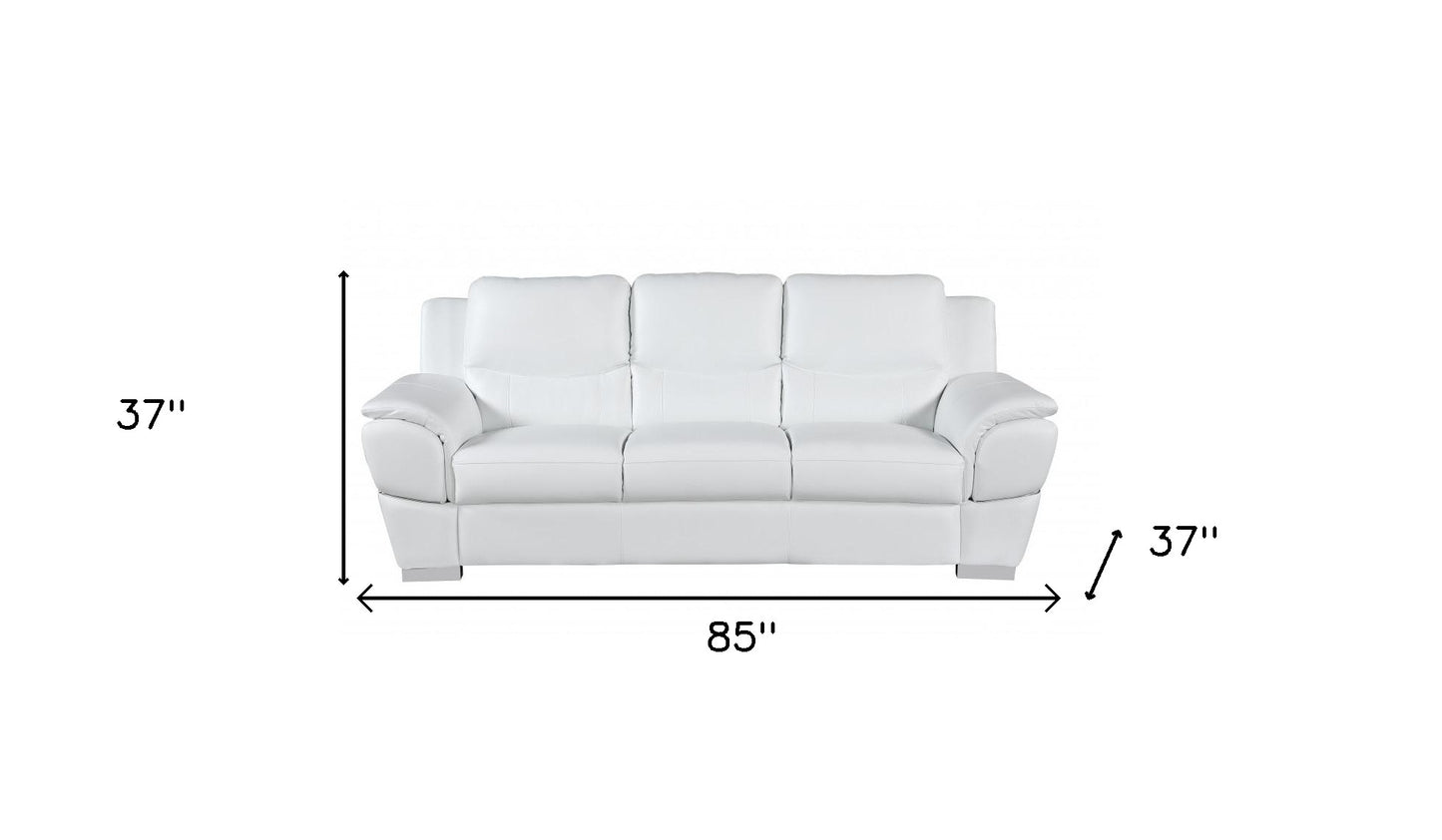 85" White Leather Sofa With Silver Legs-8