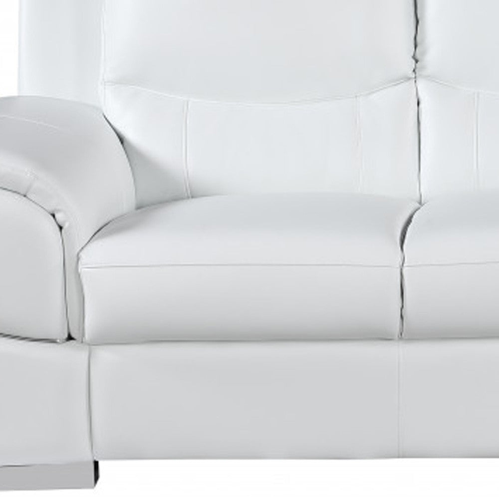 85" White Leather Sofa With Silver Legs-6
