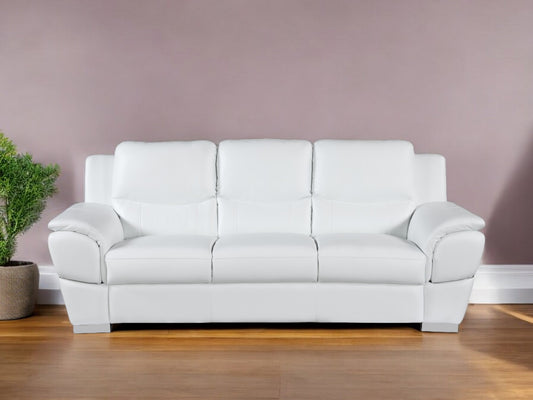 85" White Leather Sofa With Silver Legs-0