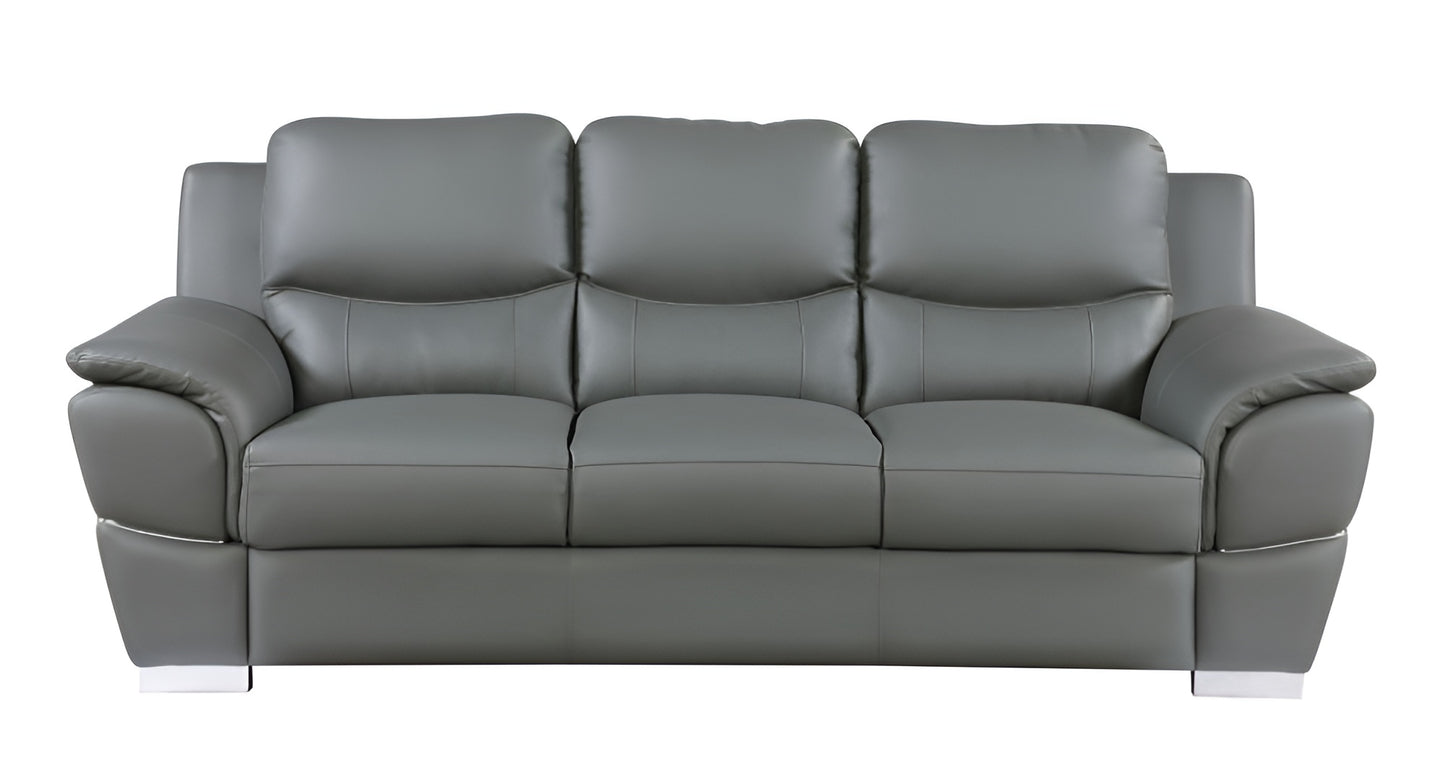 85" Gray Leather Sofa With Silver Legs-1