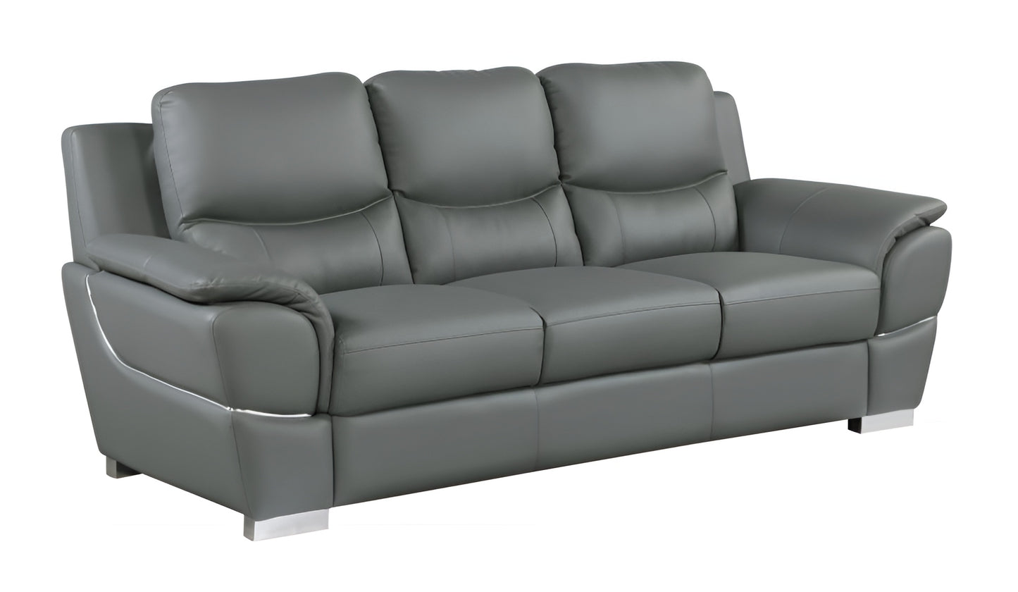 85" Gray Leather Sofa With Silver Legs-2