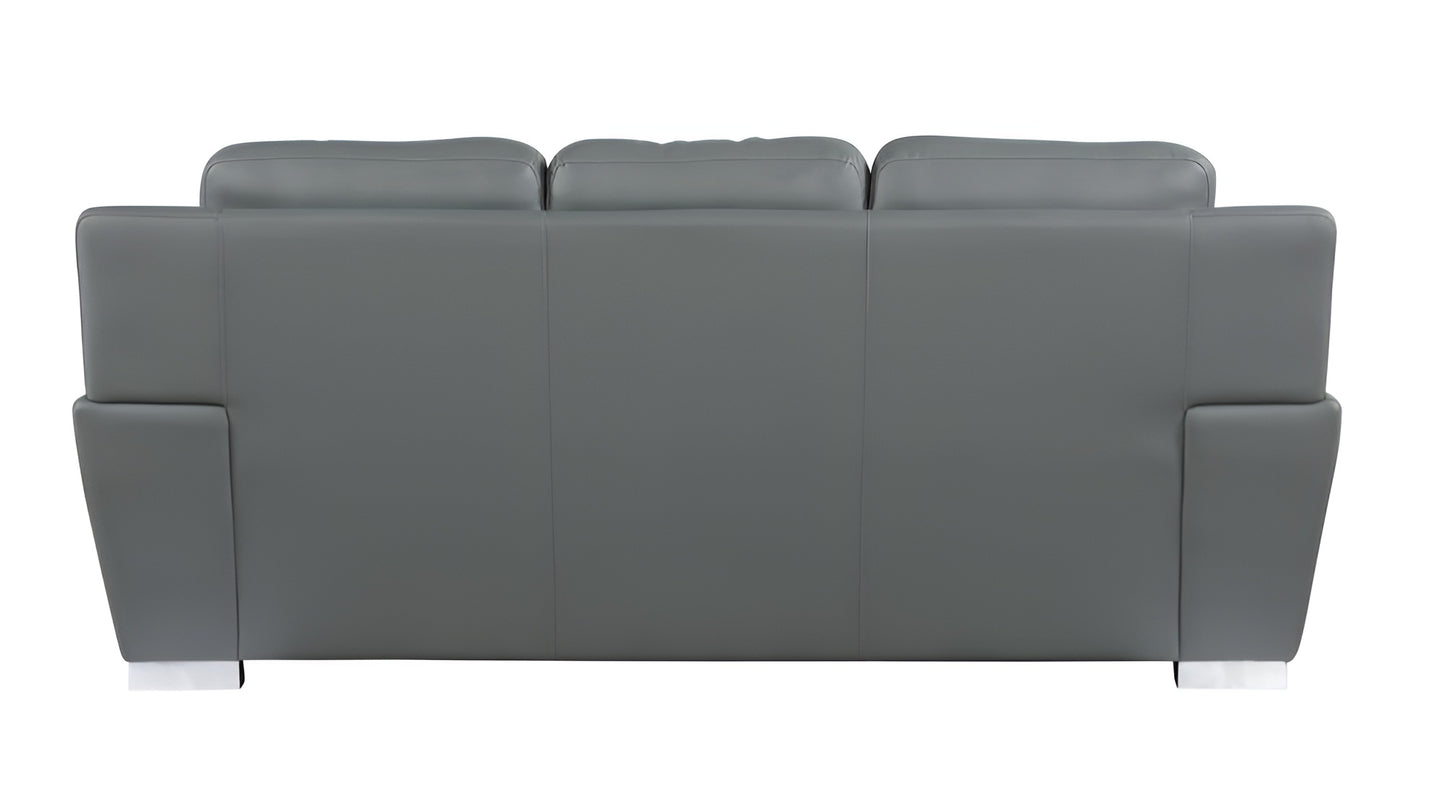 85" Gray Leather Sofa With Silver Legs-3