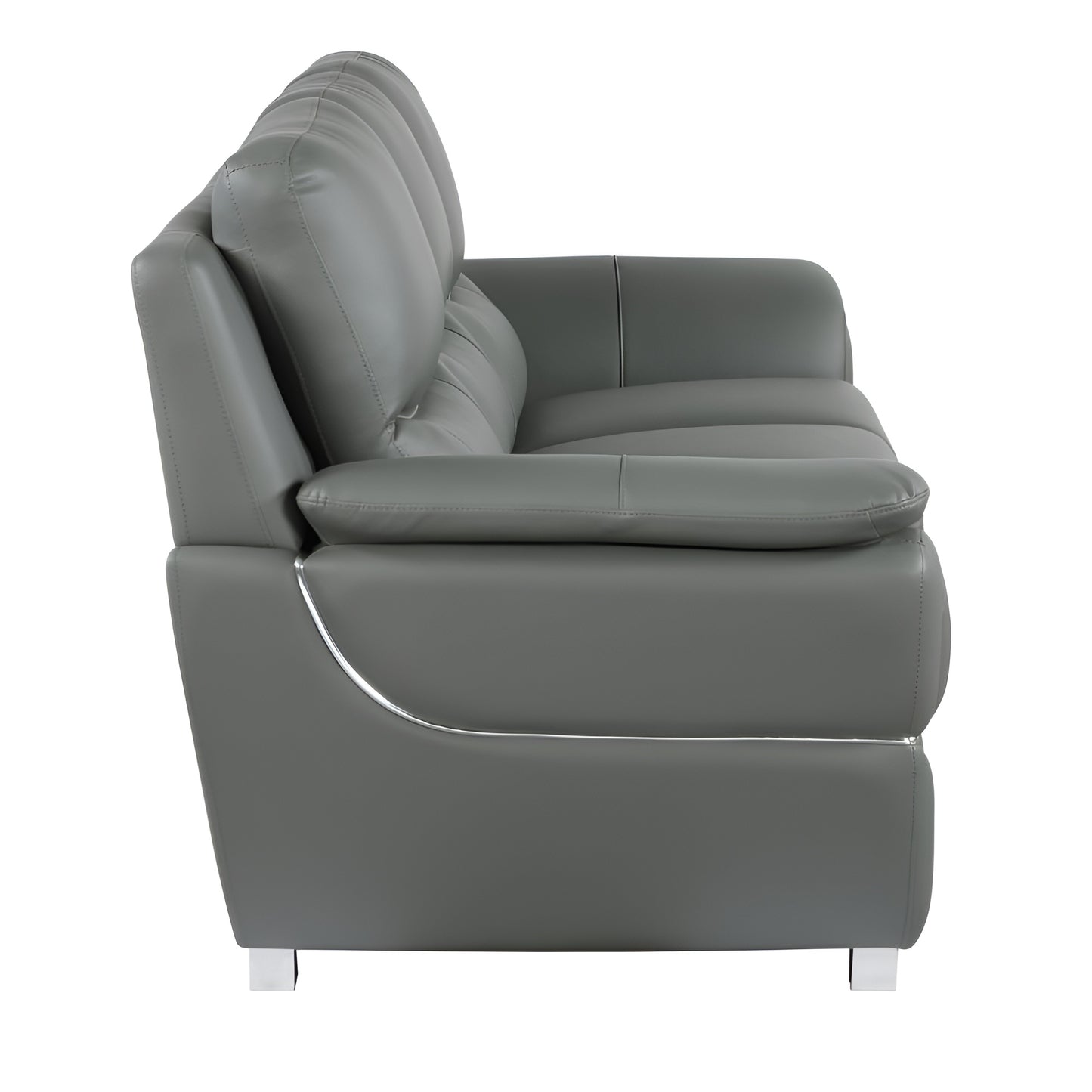 85" Gray Leather Sofa With Silver Legs-4
