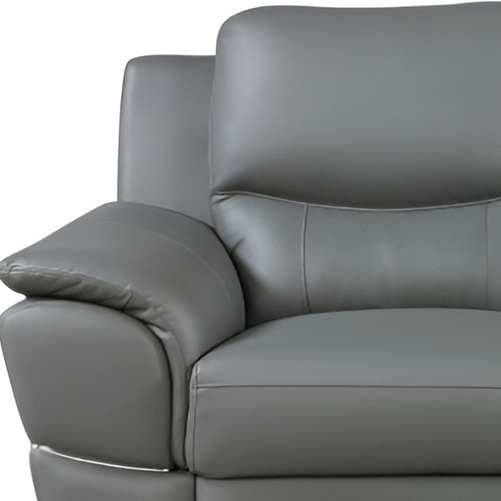 85" Gray Leather Sofa With Silver Legs-5