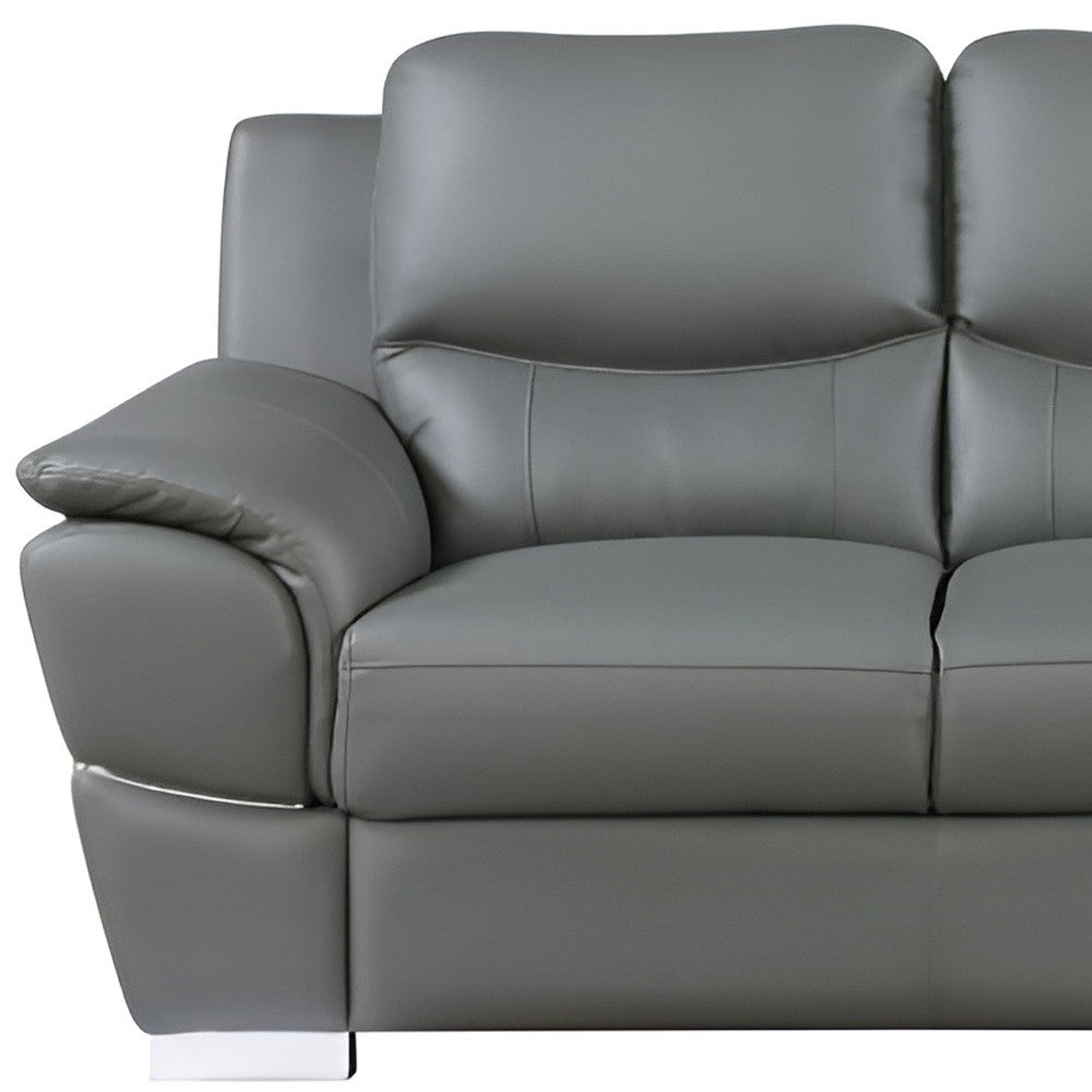 85" Gray Leather Sofa With Silver Legs-7