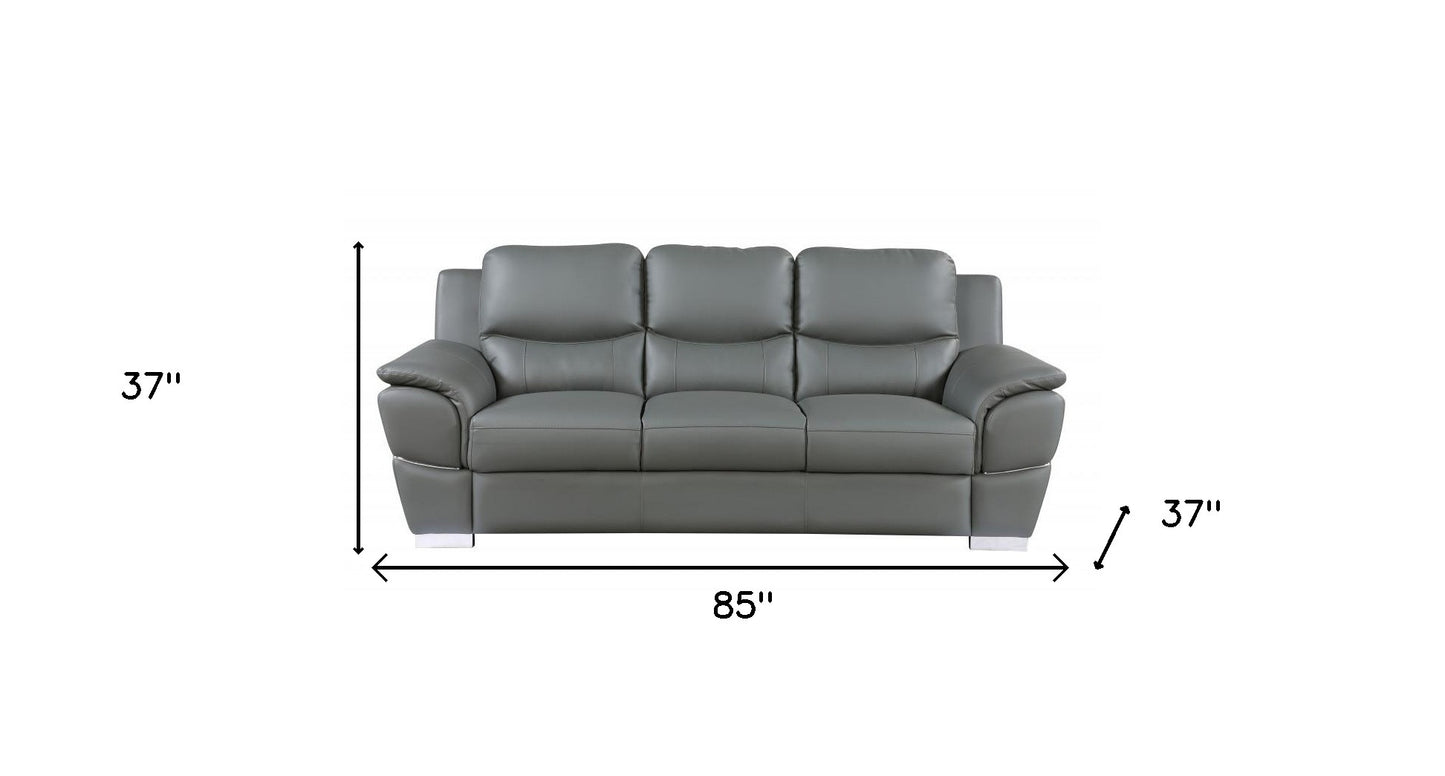 85" Gray Leather Sofa With Silver Legs-8
