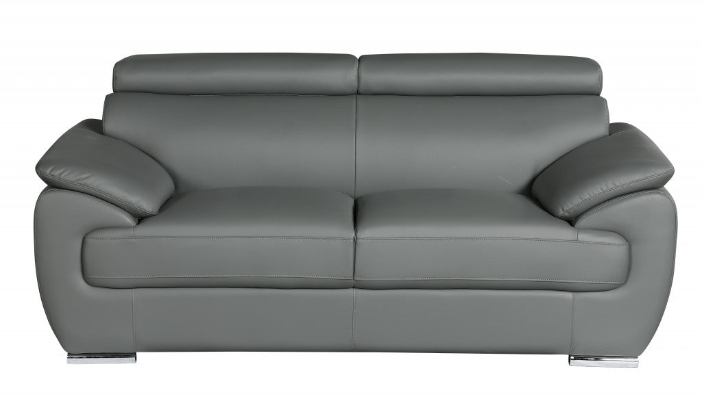 69" Gray And Silver Faux Leather Loveseat - Loft&Timber