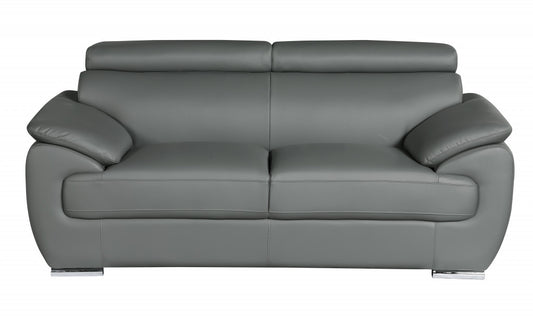 69" Gray And Silver Faux Leather Loveseat - Loft&Timber