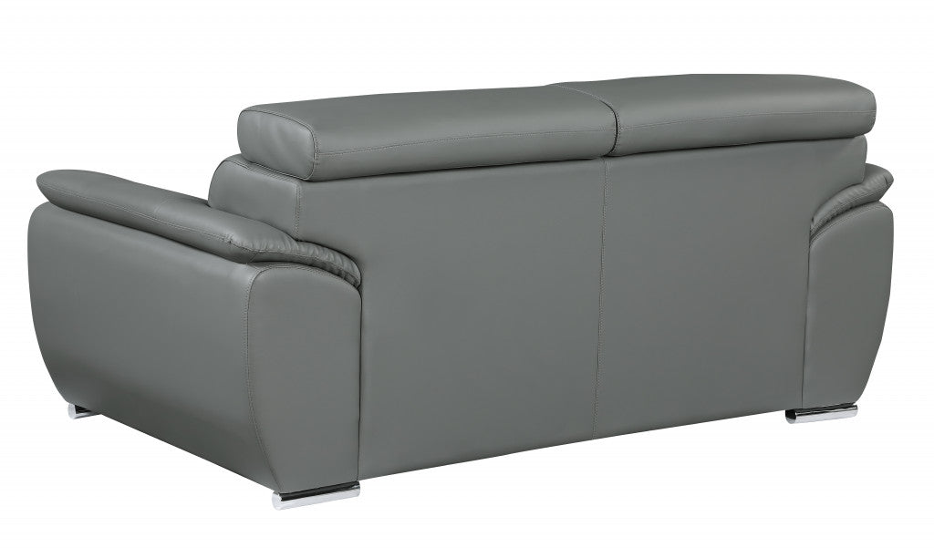 69" Gray And Silver Faux Leather Loveseat - Loft&Timber