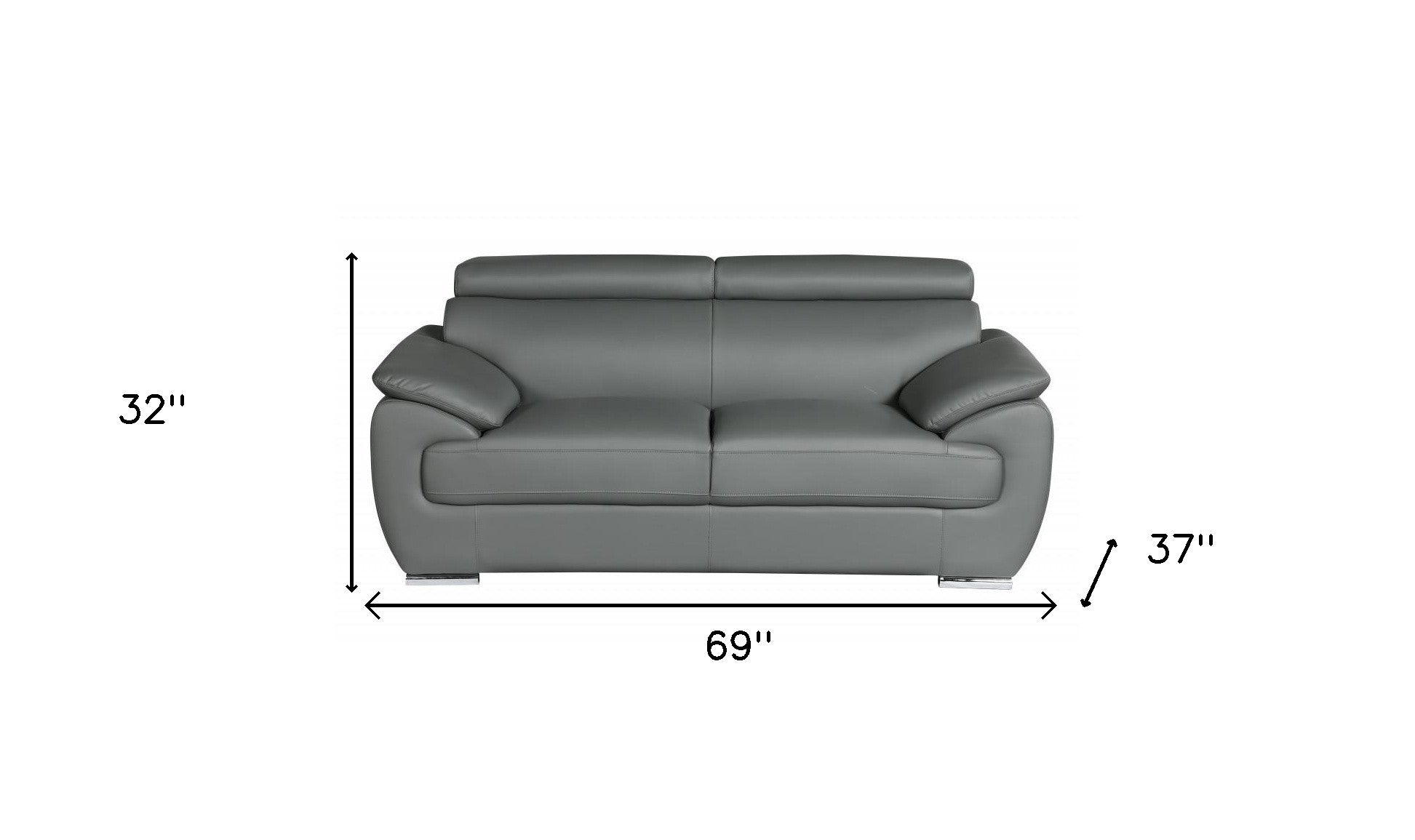 69" Gray And Silver Faux Leather Loveseat - Loft&Timber