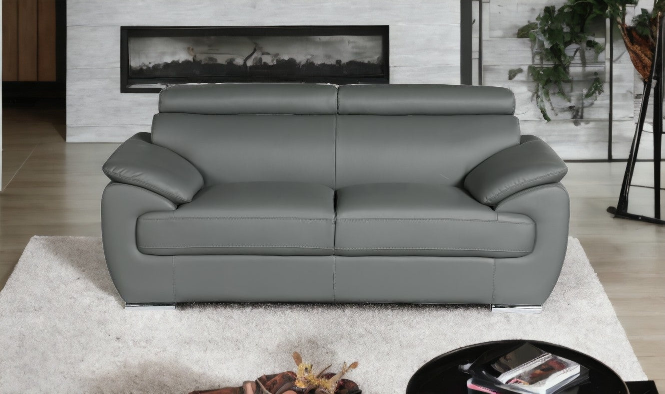 69" Gray And Silver Faux Leather Loveseat - Loft&Timber