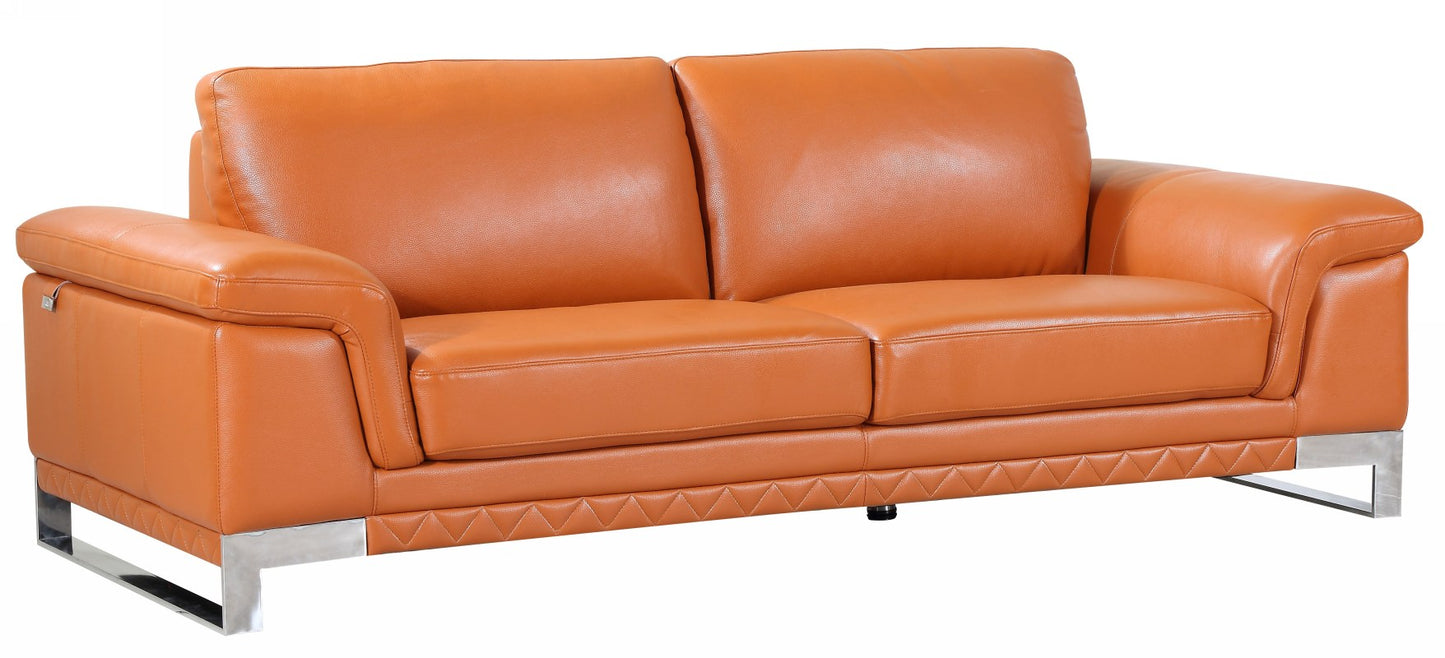 90" Orange Italian Leather Sofa With Silver Legs-1