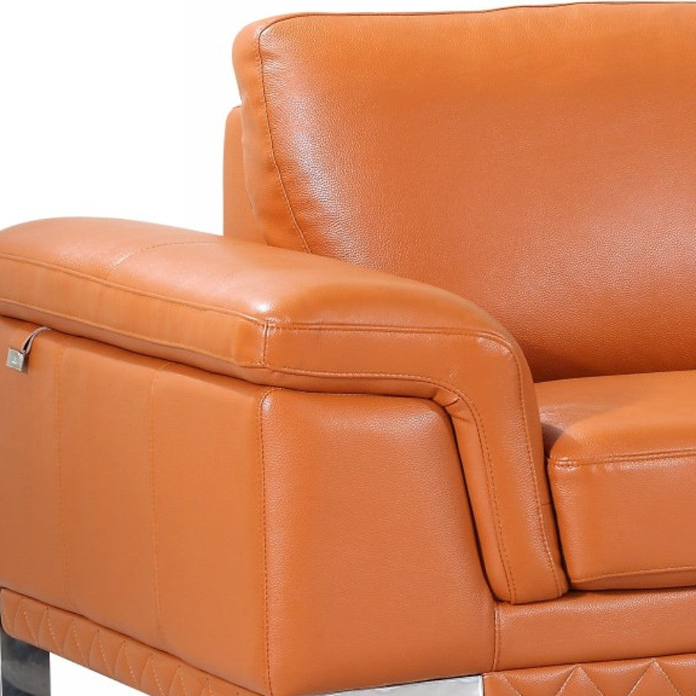 90" Orange Italian Leather Sofa With Silver Legs-2