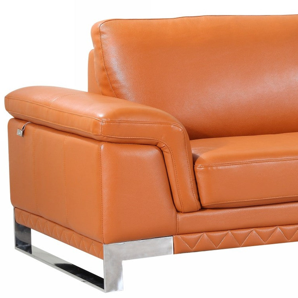 90" Orange Italian Leather Sofa With Silver Legs-3