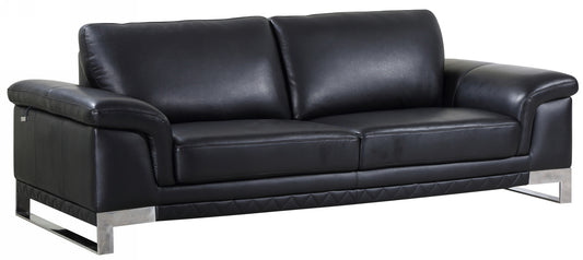 90" Black Italian Leather Sofa With Silver Legs-1
