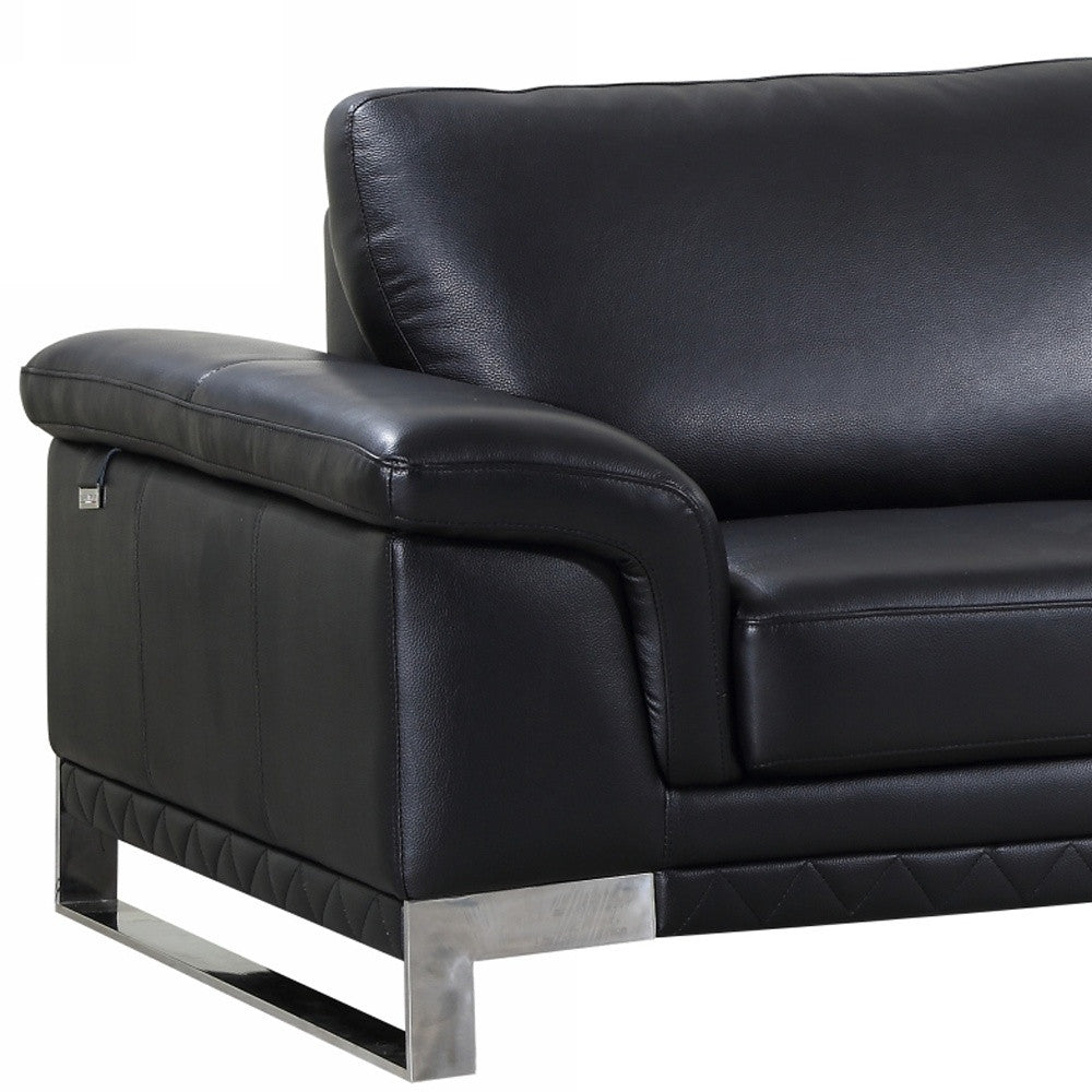 90" Black Italian Leather Sofa With Silver Legs-2