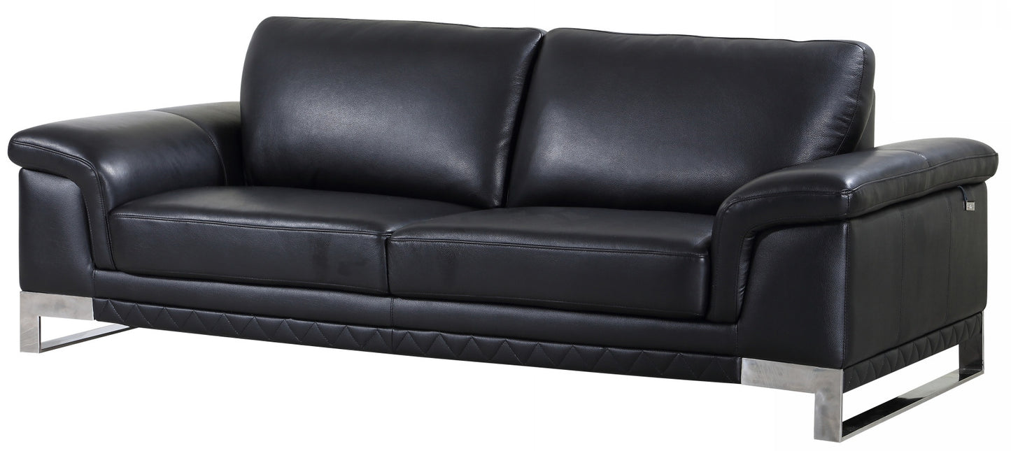 90" Black Italian Leather Sofa With Silver Legs-3