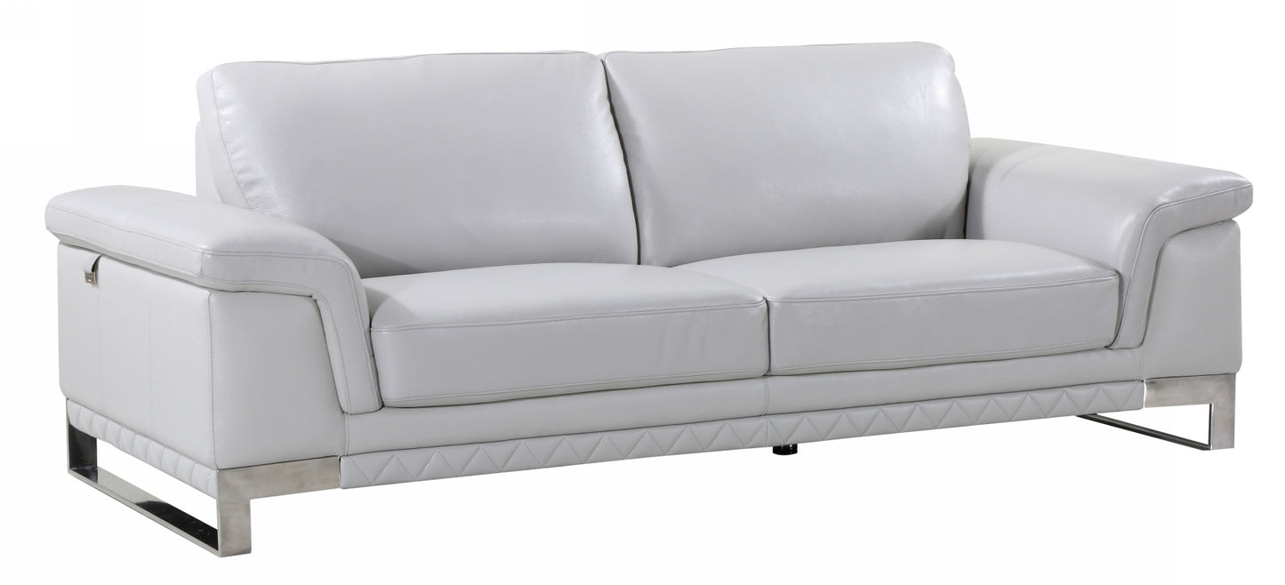 90" Light Gray Italian Leather Sofa With Silver Legs-1