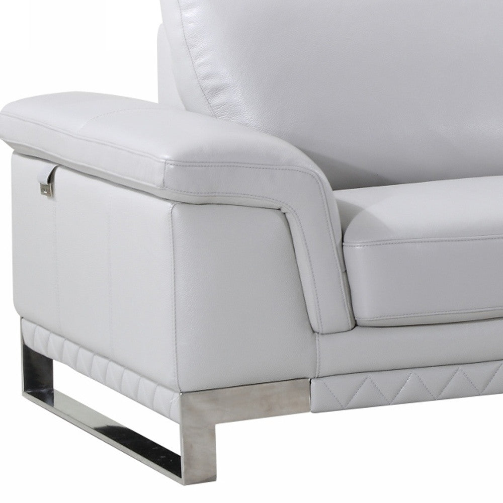 90" Light Gray Italian Leather Sofa With Silver Legs-2