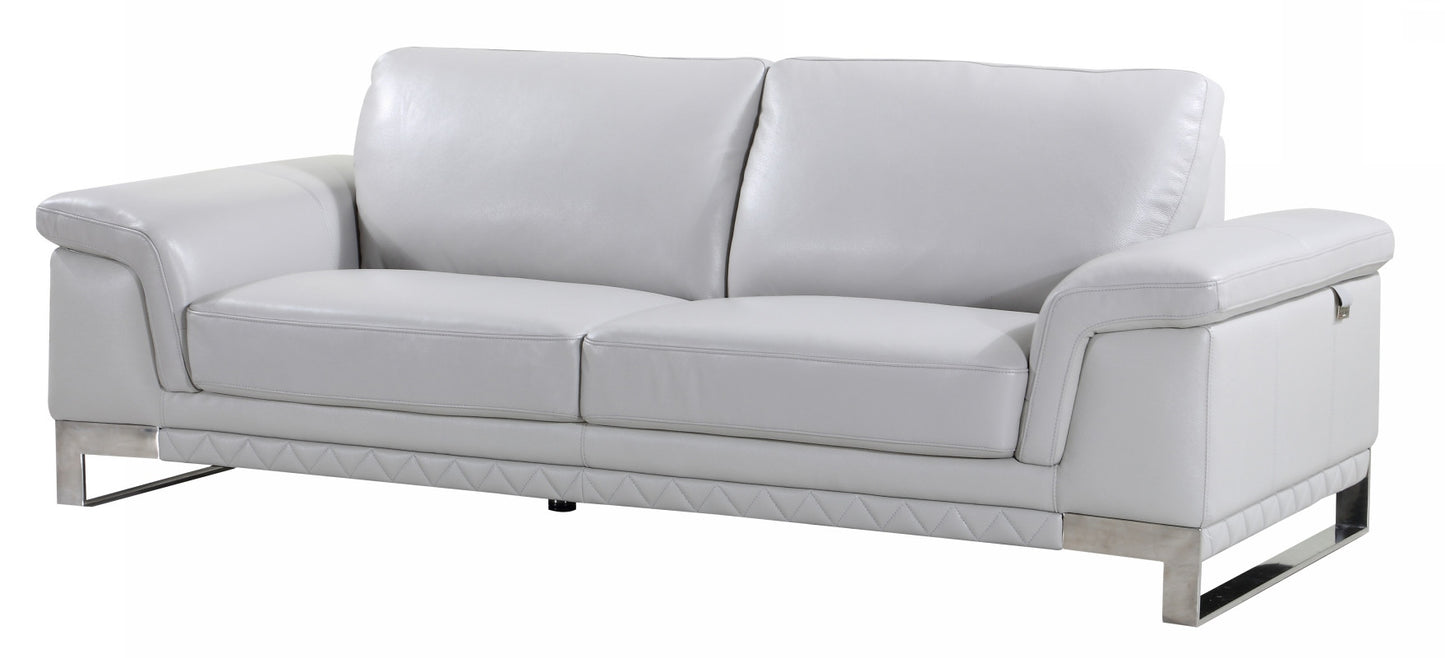 90" Light Gray Italian Leather Sofa With Silver Legs-3