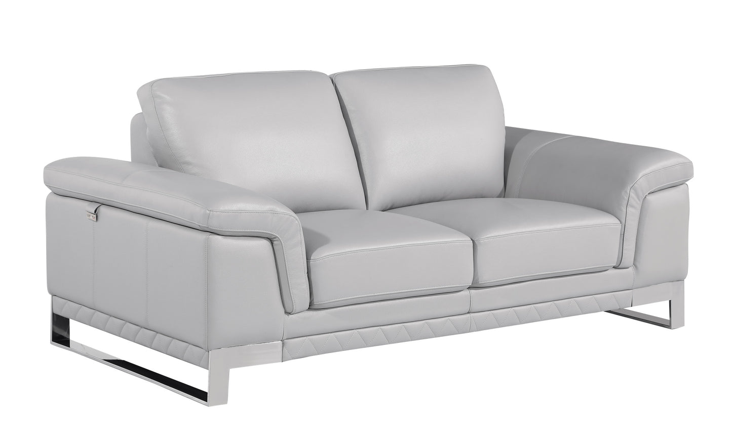 73" Light Gray And Silver Genuine Leather Loveseat - Loft&Timber