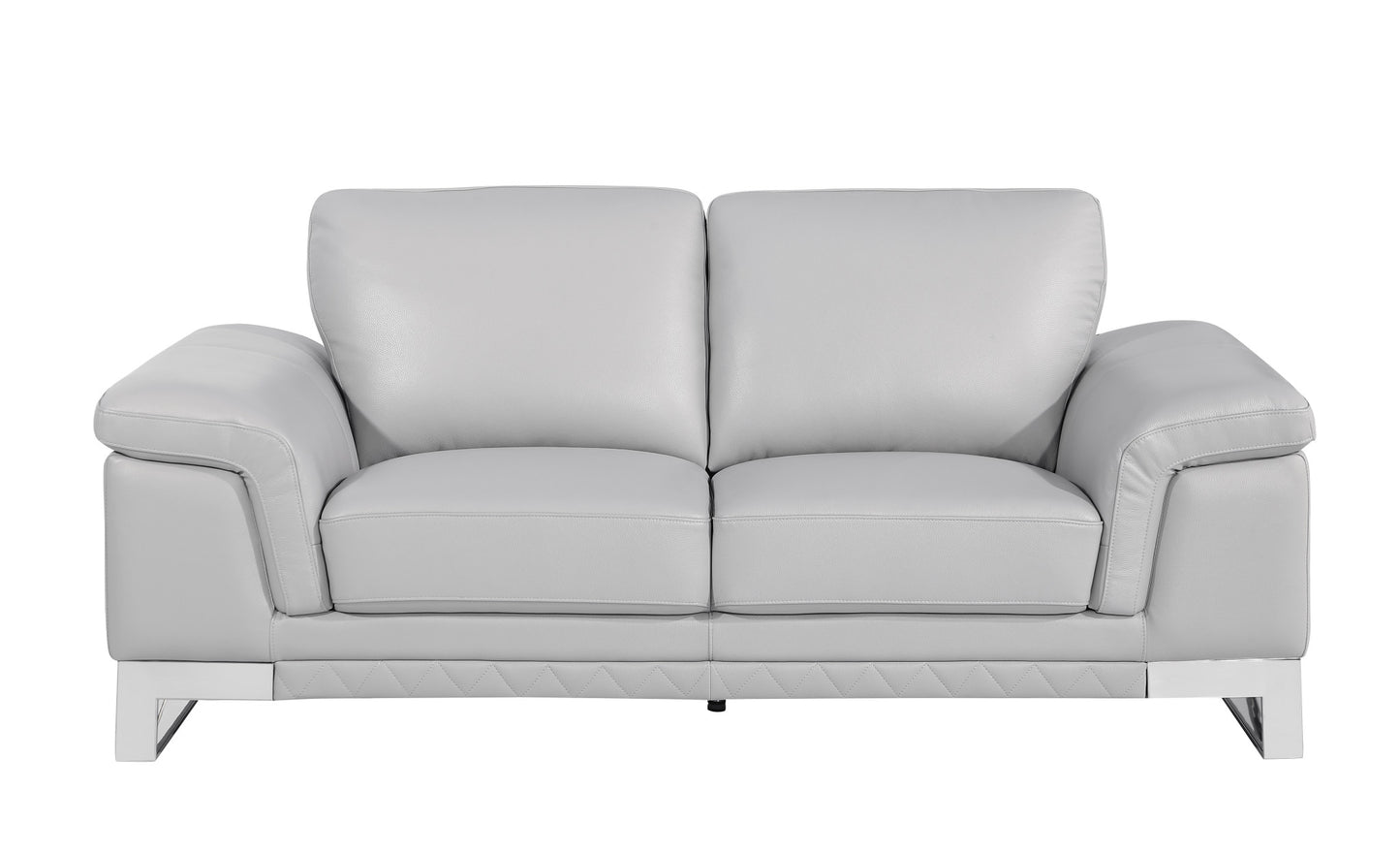 73" Light Gray And Silver Genuine Leather Loveseat - Loft&Timber