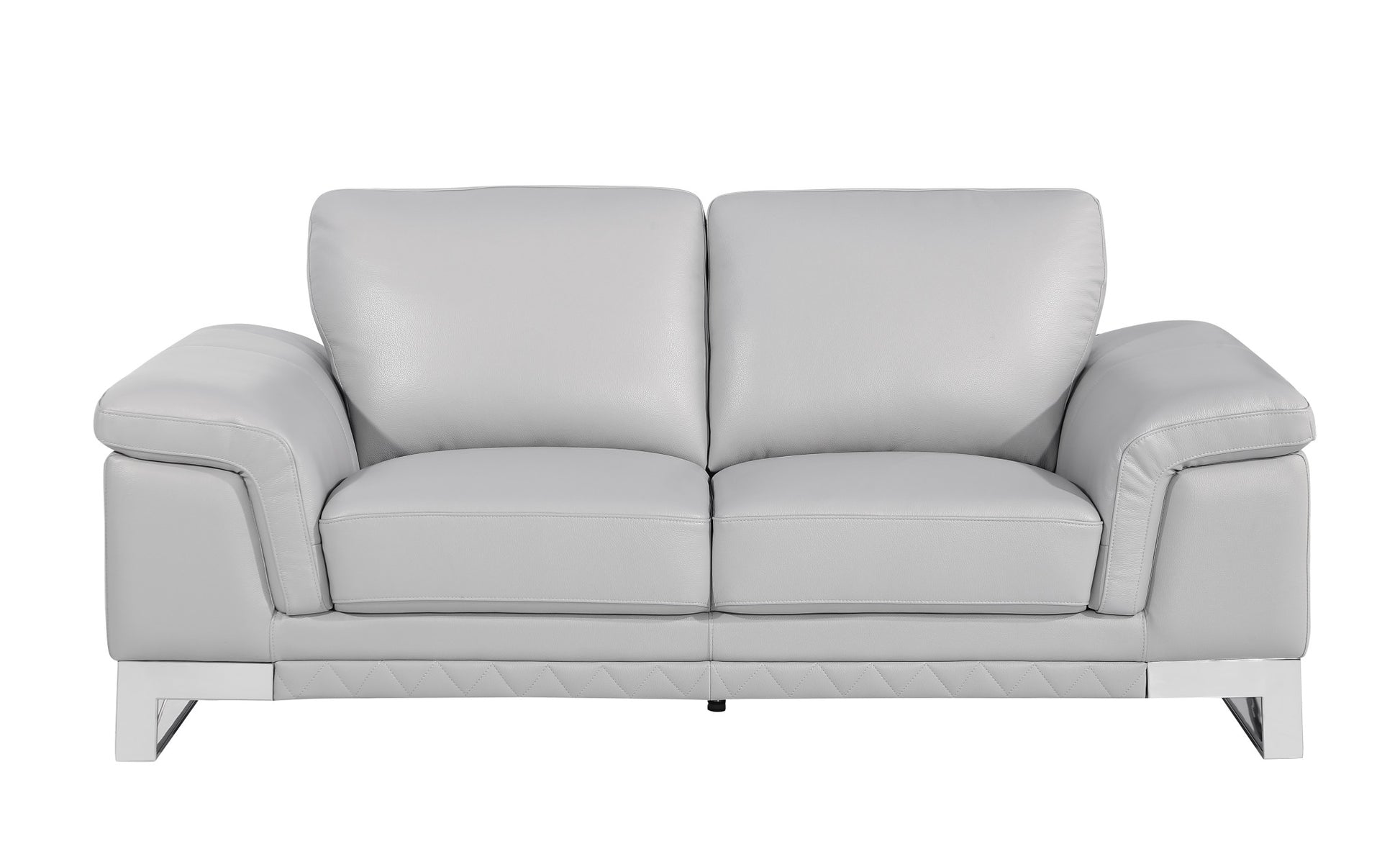 73" Light Gray And Silver Genuine Leather Loveseat - Loft&Timber