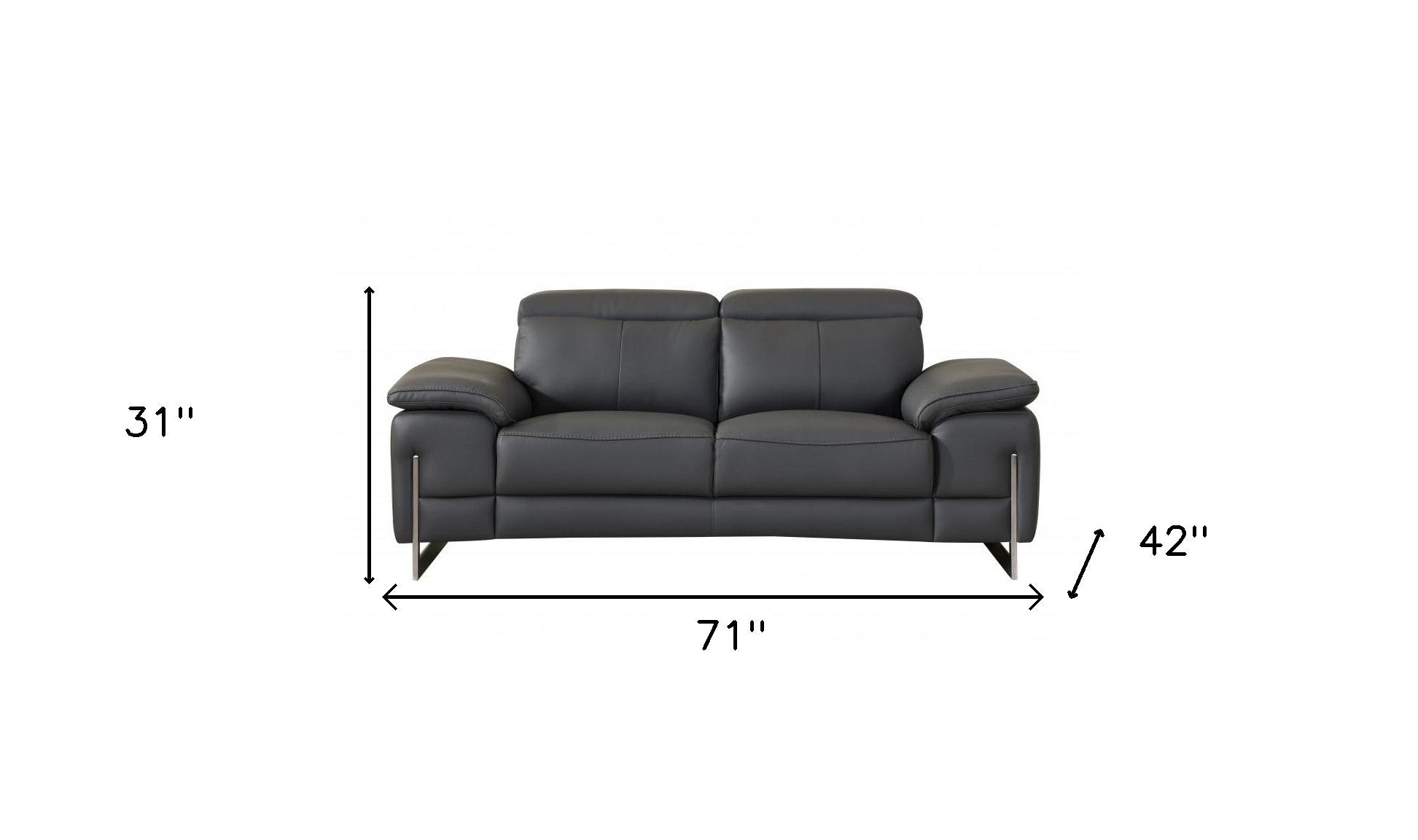 71" Dark Gray And Silver Genuine Leather Loveseat - Loft&Timber