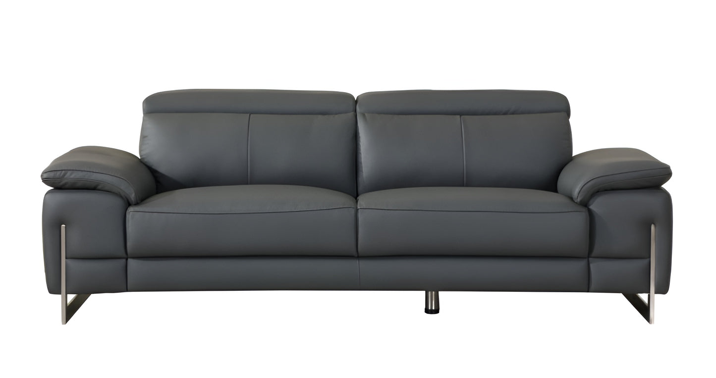 87" Dark Gray Italian Leather Sofa With Silver Legs-0
