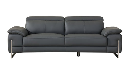 87" Dark Gray Italian Leather Sofa With Silver Legs-0