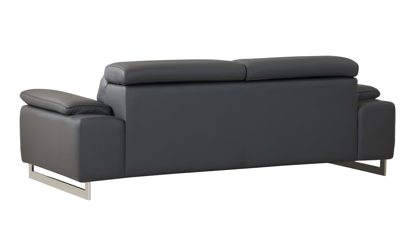 87" Dark Gray Italian Leather Sofa With Silver Legs-4