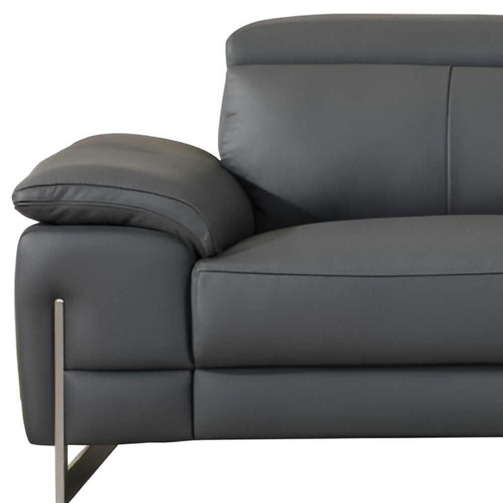 87" Dark Gray Italian Leather Sofa With Silver Legs-5