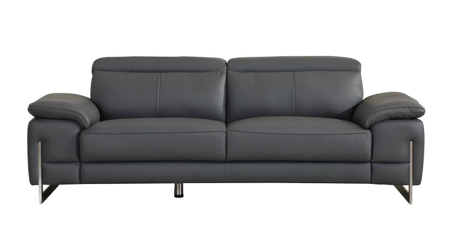 87" Dark Gray Italian Leather Sofa With Silver Legs-6