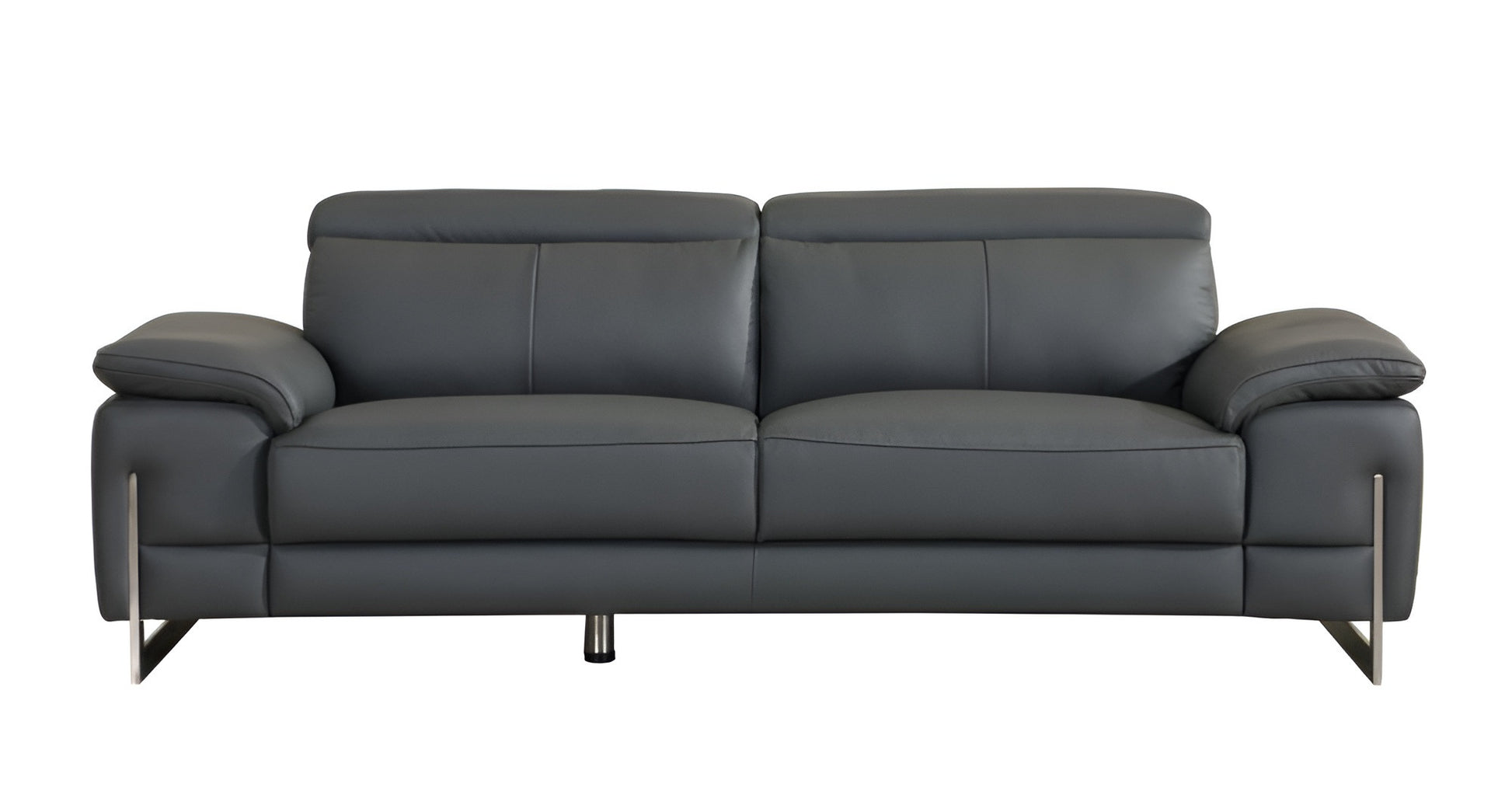 87" Dark Gray Italian Leather Sofa With Silver Legs-6