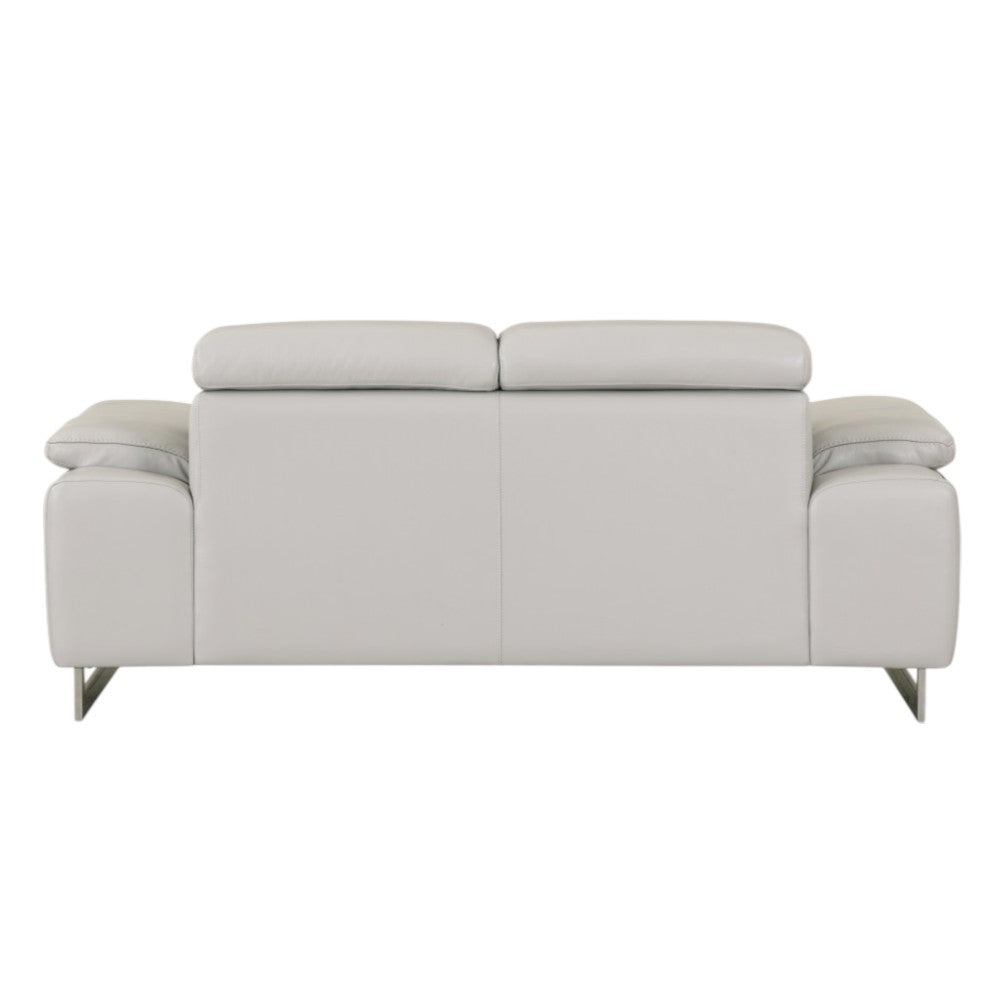 71" Light Gray And Silver Genuine Leather Loveseat - Loft&Timber