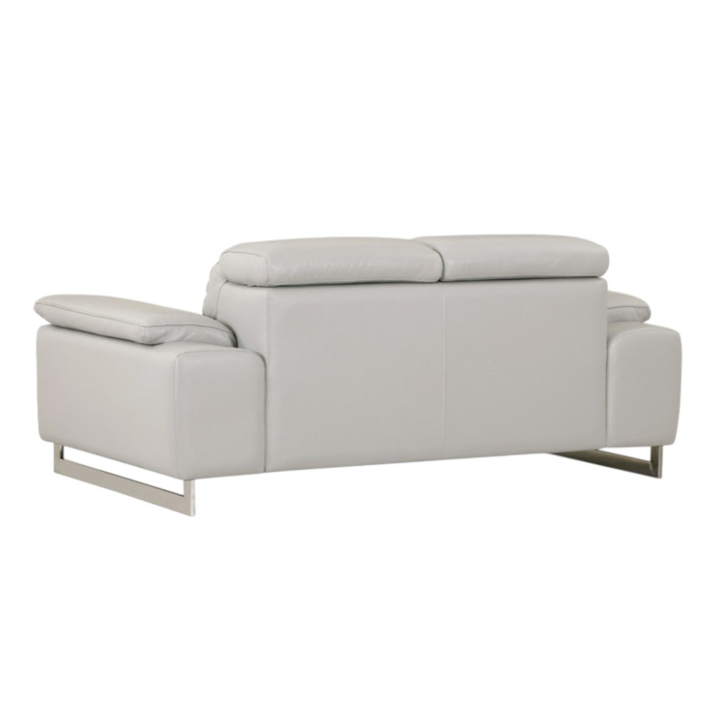 71" Light Gray And Silver Genuine Leather Loveseat - Loft&Timber