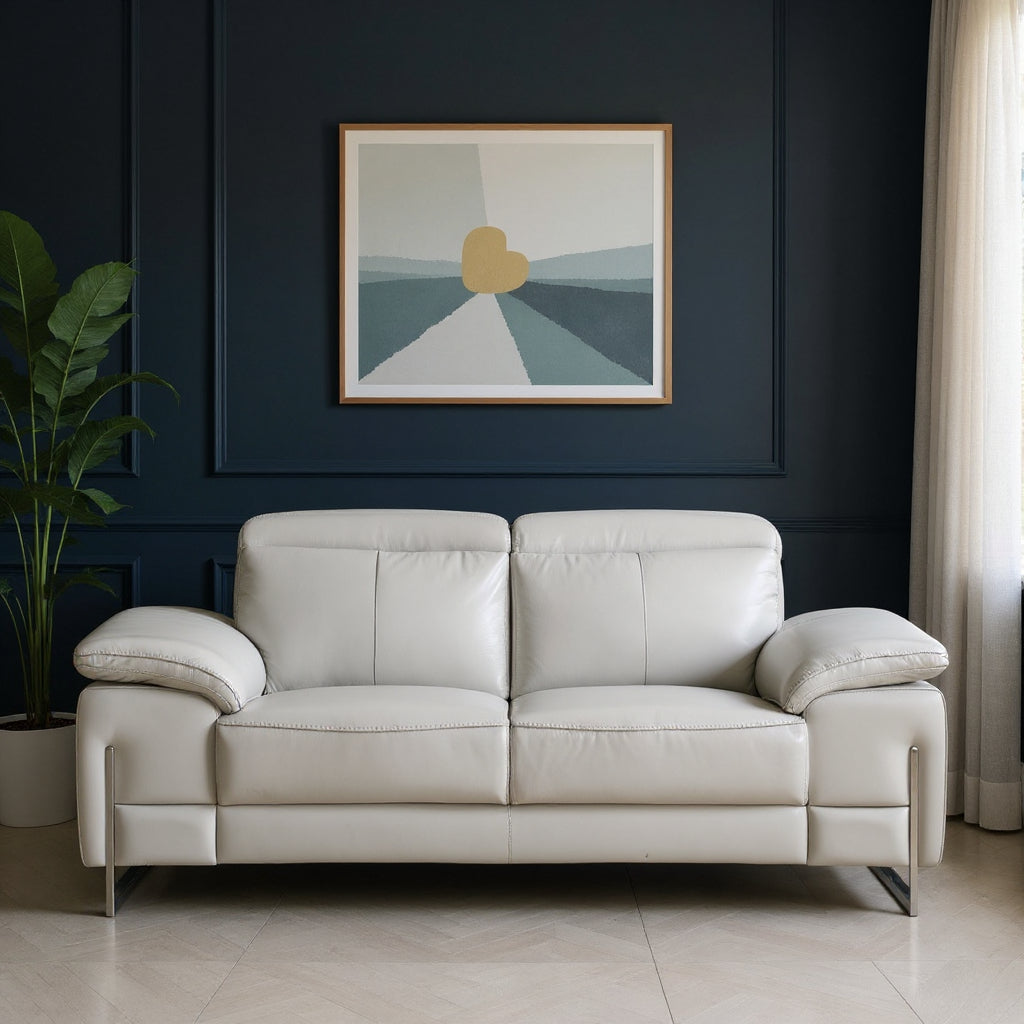 71" Light Gray And Silver Genuine Leather Loveseat - Loft&Timber