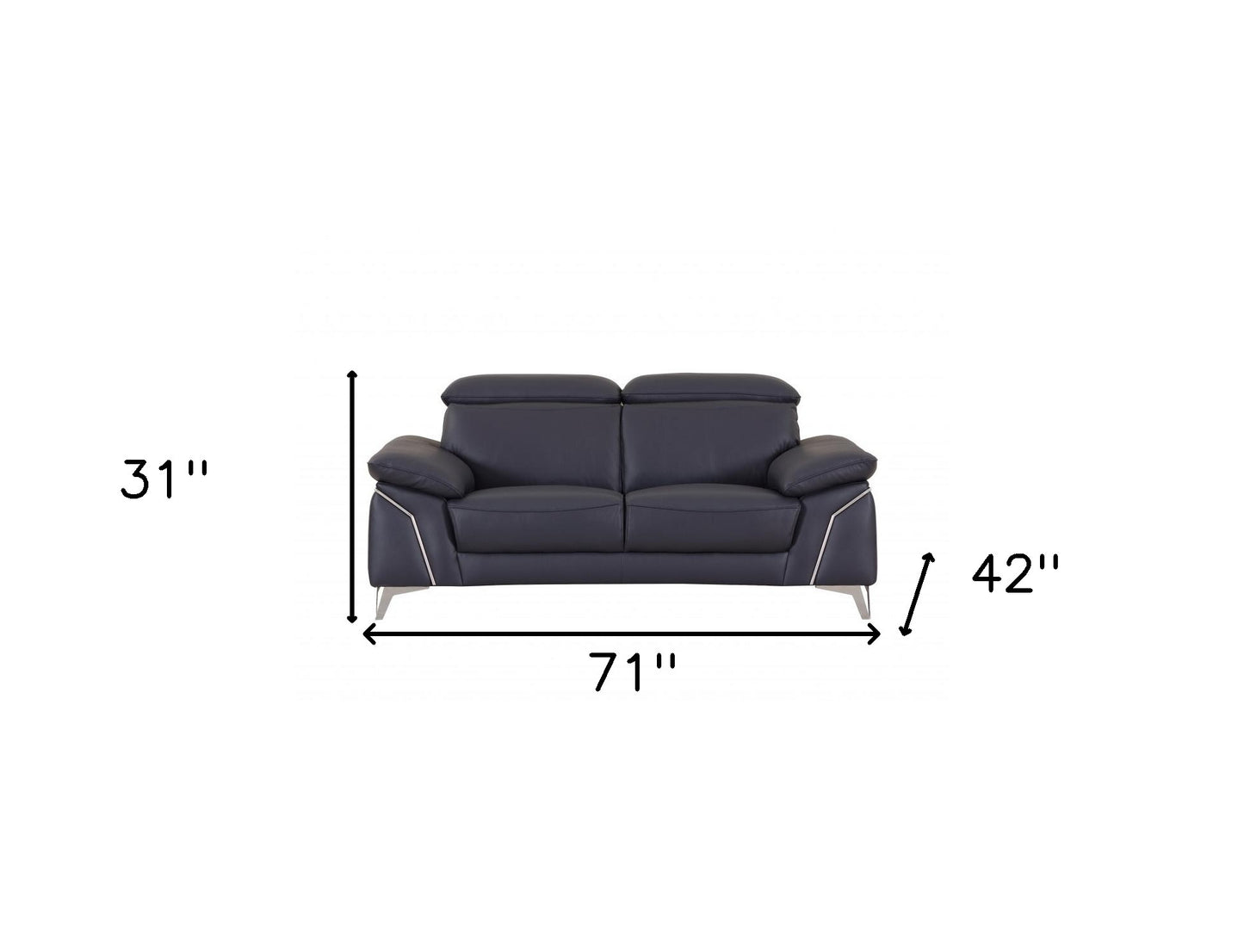 71" Navy Blue And Silver Genuine Leather Loveseat - Loft&Timber