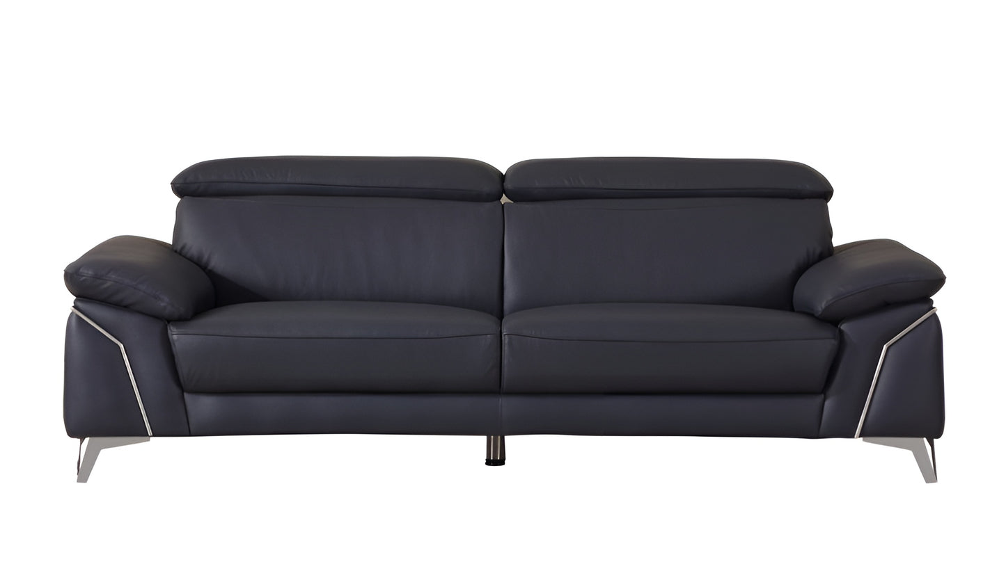 87" Blue Italian Leather Sofa With Silver Legs-0
