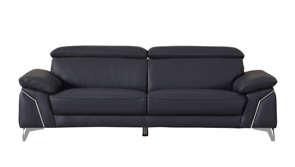 87" Blue Italian Leather Sofa With Silver Legs-0