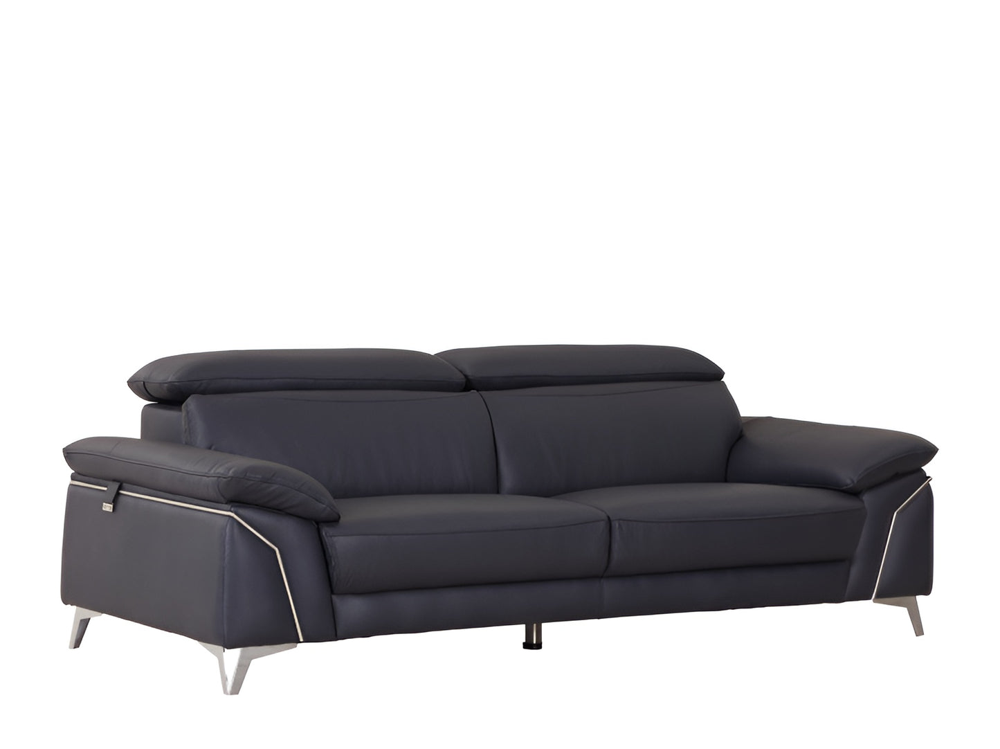 87" Blue Italian Leather Sofa With Silver Legs-2
