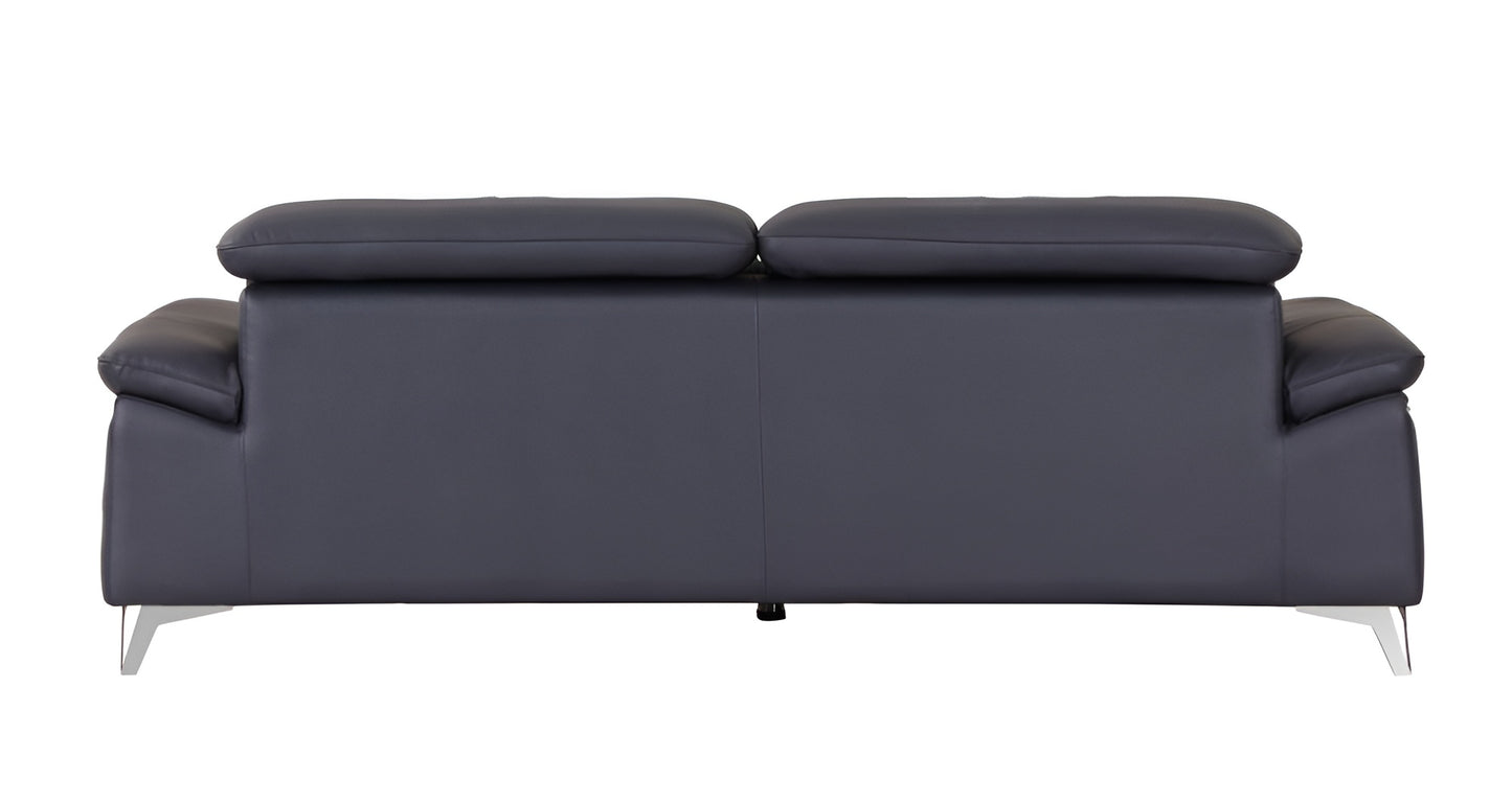 87" Blue Italian Leather Sofa With Silver Legs-3