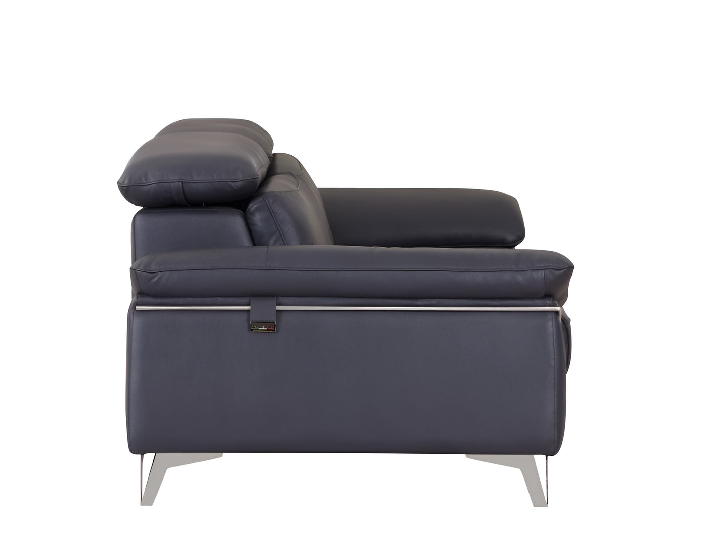 87" Blue Italian Leather Sofa With Silver Legs-4